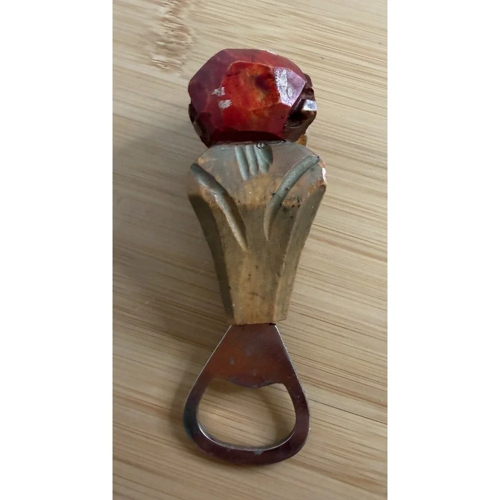 Vintage Hand-Carved Wooden Figural Bottle Opener Whimsical Man European Folk Art